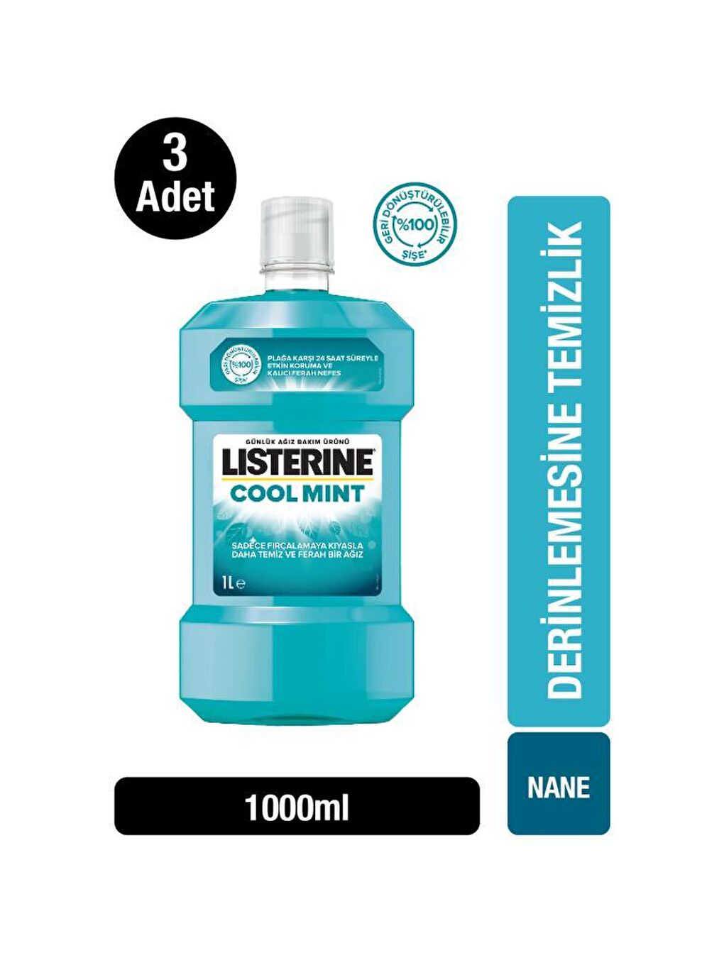 Listerine Renksiz Coolmint 1000 ml x3