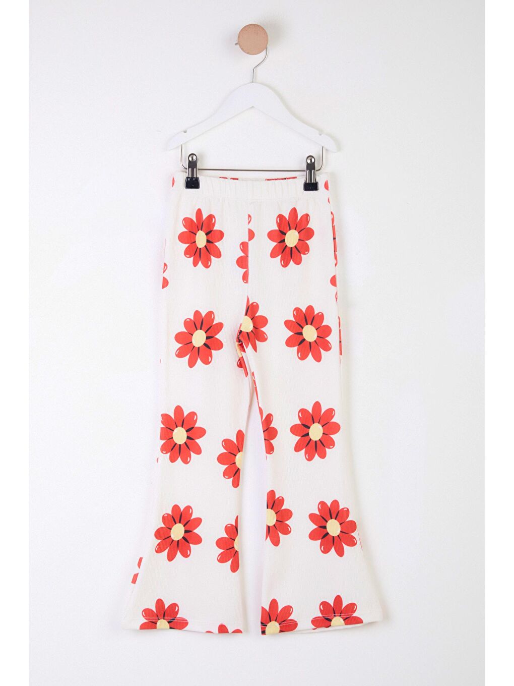 Kız Çocuk Kırmızı Çicekli İspanyol Paça Pantolon - 25717