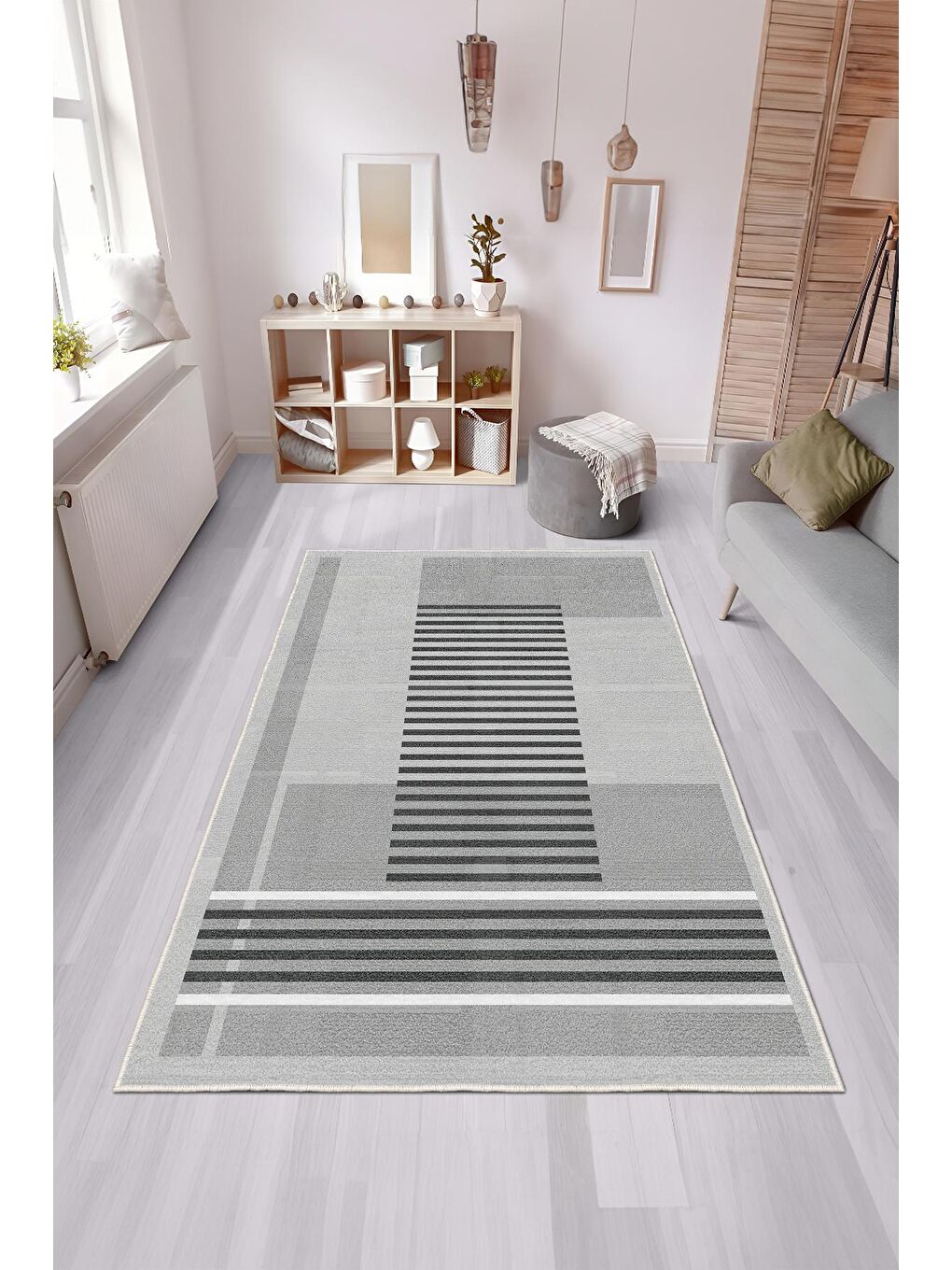 Gri Özel Tasarım, Kaymaz Taban, İnce, Yıkanabilir, Modern Halı WOOKECE1480 80x150
