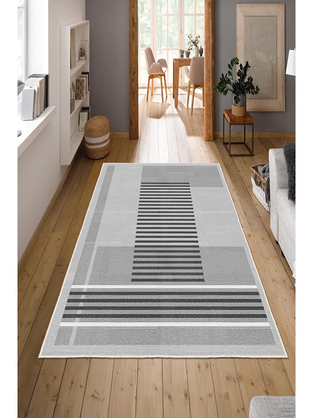 Gri Özel Tasarım, Kaymaz Taban, İnce, Yıkanabilir, Modern Halı WOOKECE1480 80x150-1