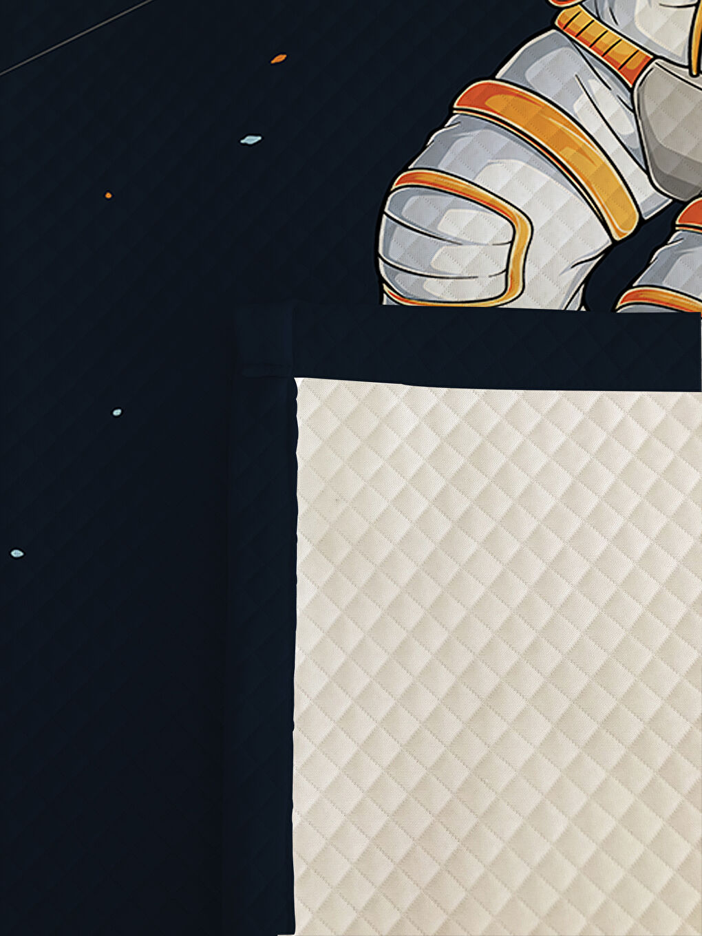 Karışık Astronot Desenli Çocuk Pike Takımı - 160x220 Cm Pike 50x70 Cm Yastık Kılıfı-1