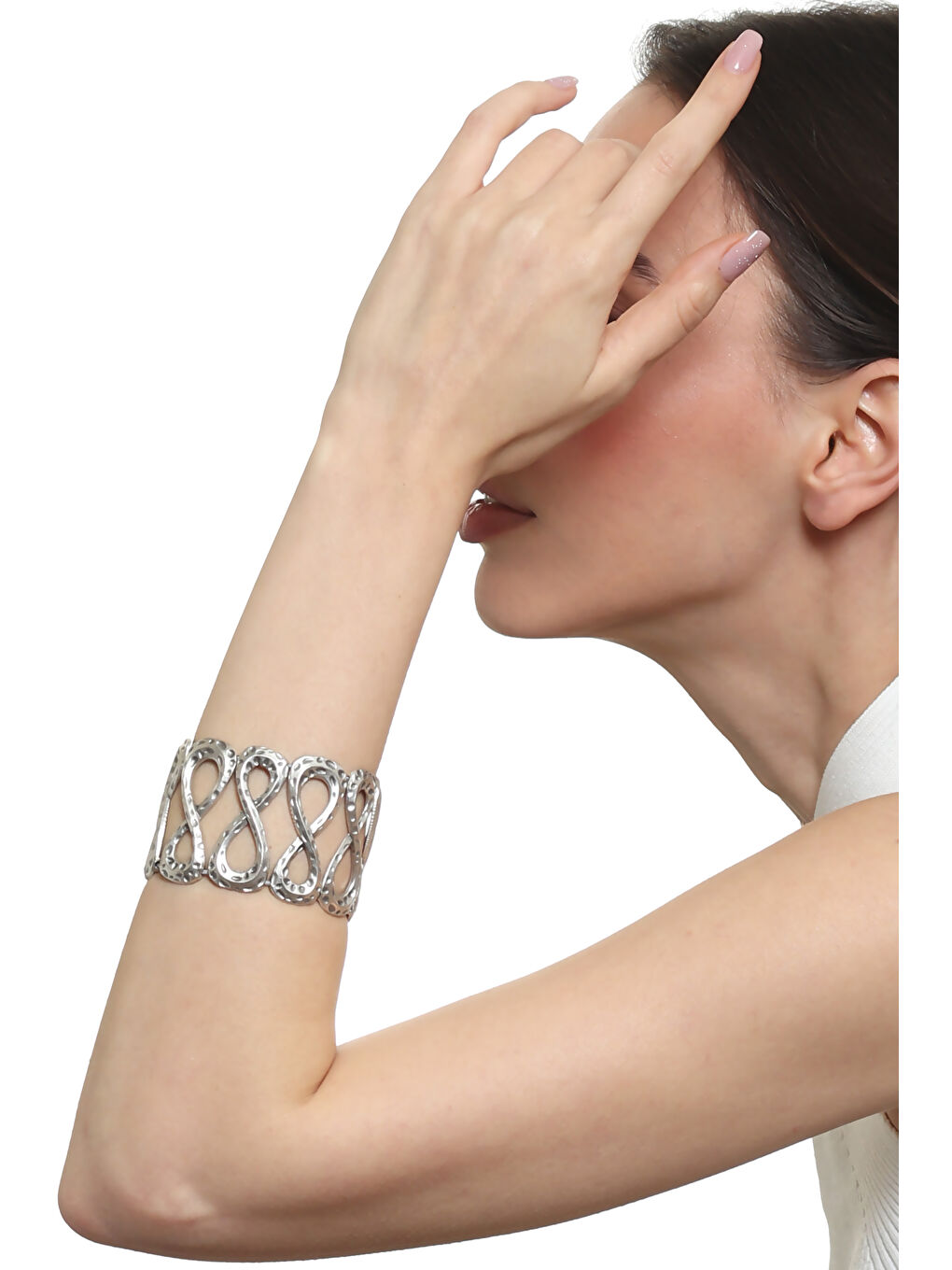 Gri Kadın Antik Gümüş Kaplama Sonsuzluk Formlu Lastikli Bileklik-1