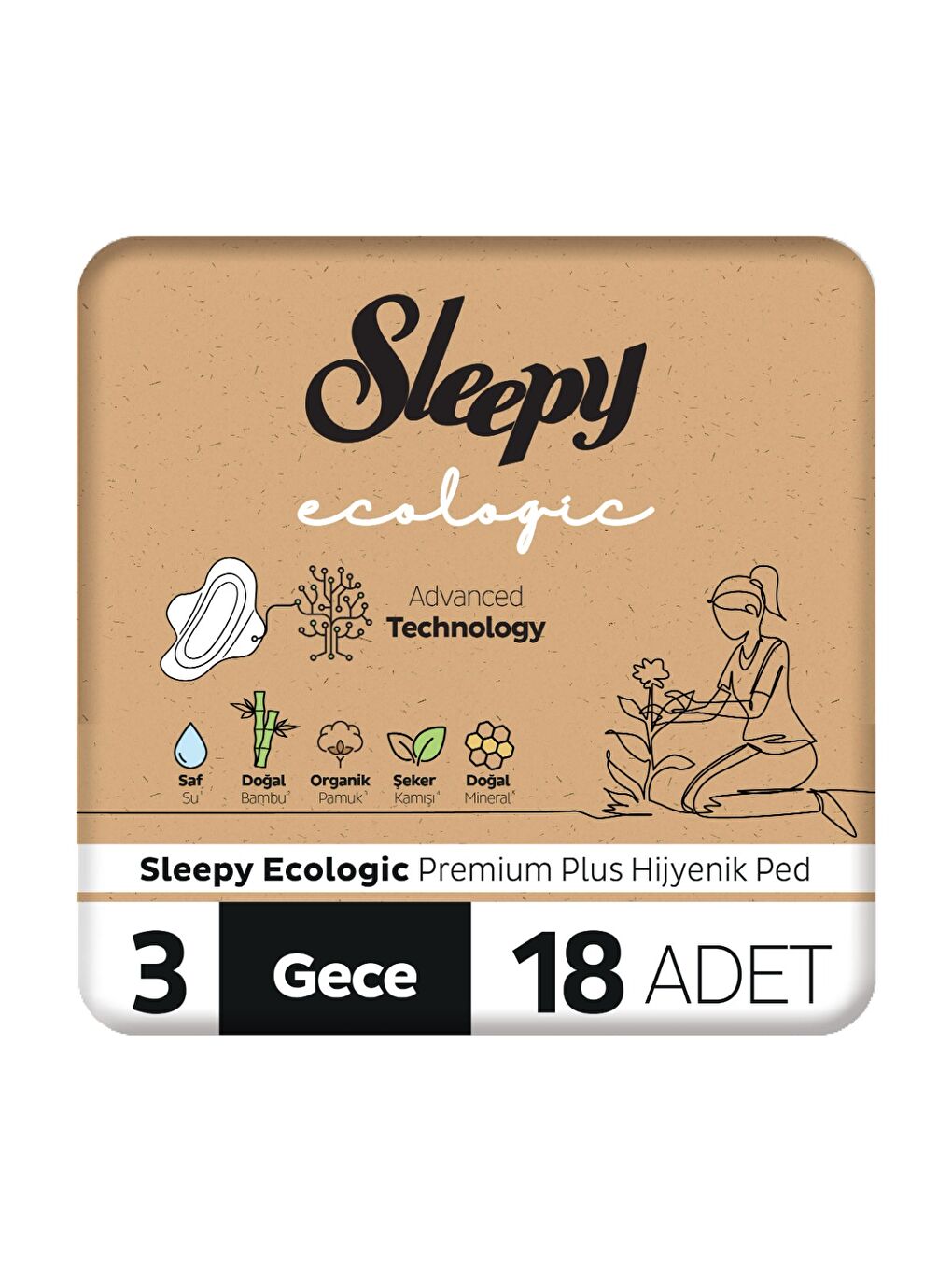 Ecologic Premium Plus Hijyenik Ped Gece 18 Adet Ped