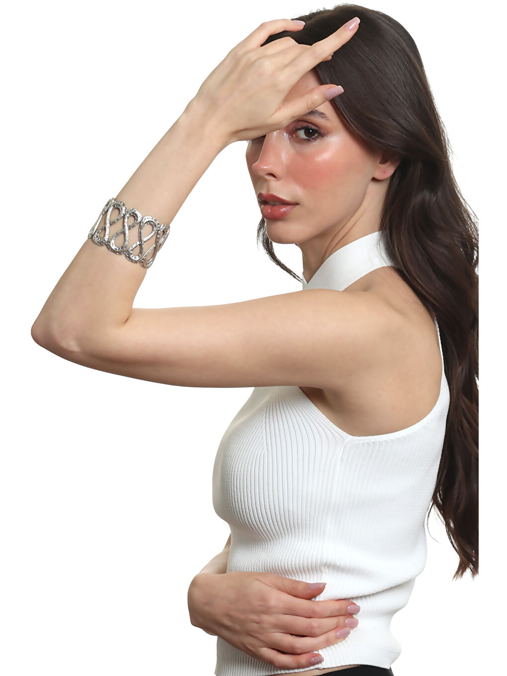 Gri Kadın Antik Gümüş Kaplama Sonsuzluk Formlu Lastikli Bileklik-5