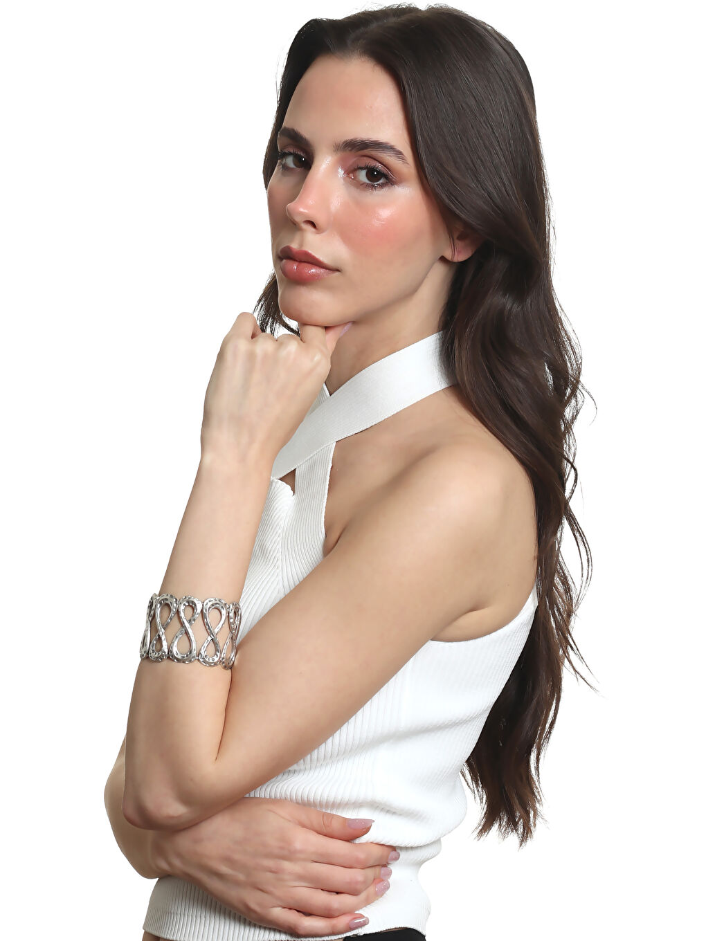 Gri Kadın Antik Gümüş Kaplama Sonsuzluk Formlu Lastikli Bileklik-7