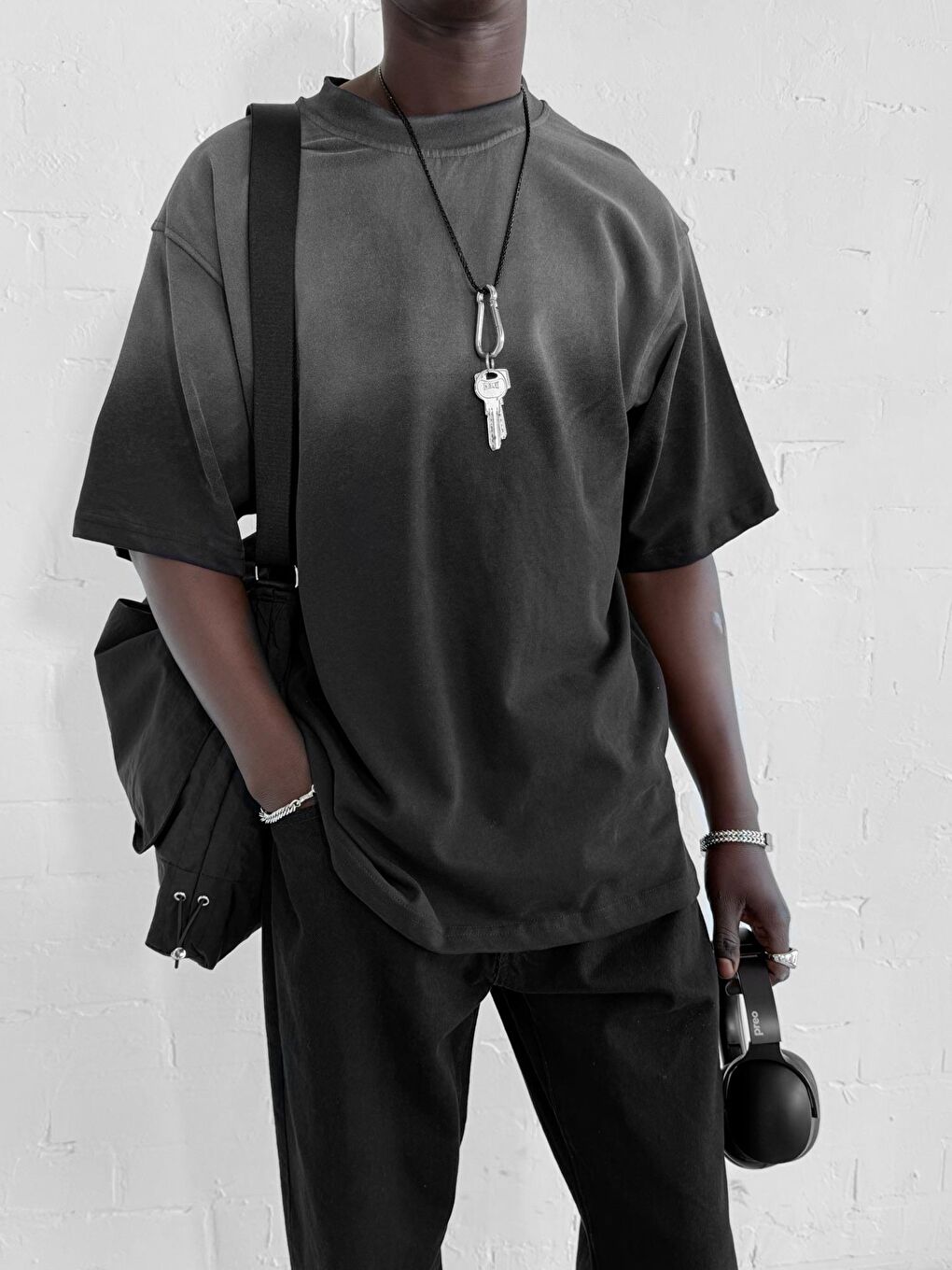 Erkek Oversize Yıkamalı Premium T-Shirt Siyah-2