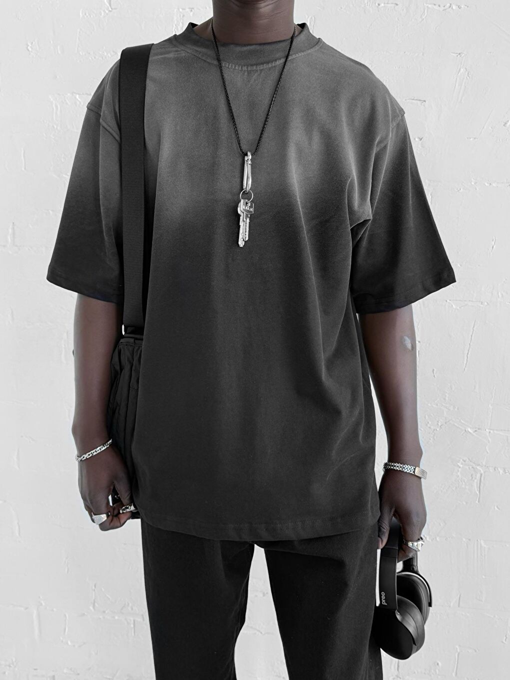 Erkek Oversize Yıkamalı Premium T-Shirt Siyah-3