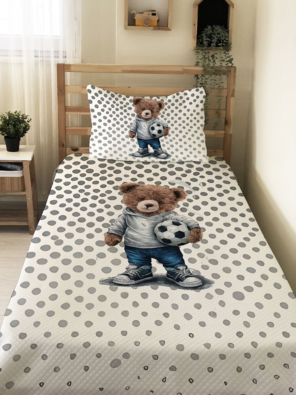Karışık Teddy Bear Desenli Çocuk Pike Takımı - 160x220 Cm Pike 50x70 Cm Yastık Kılıfı