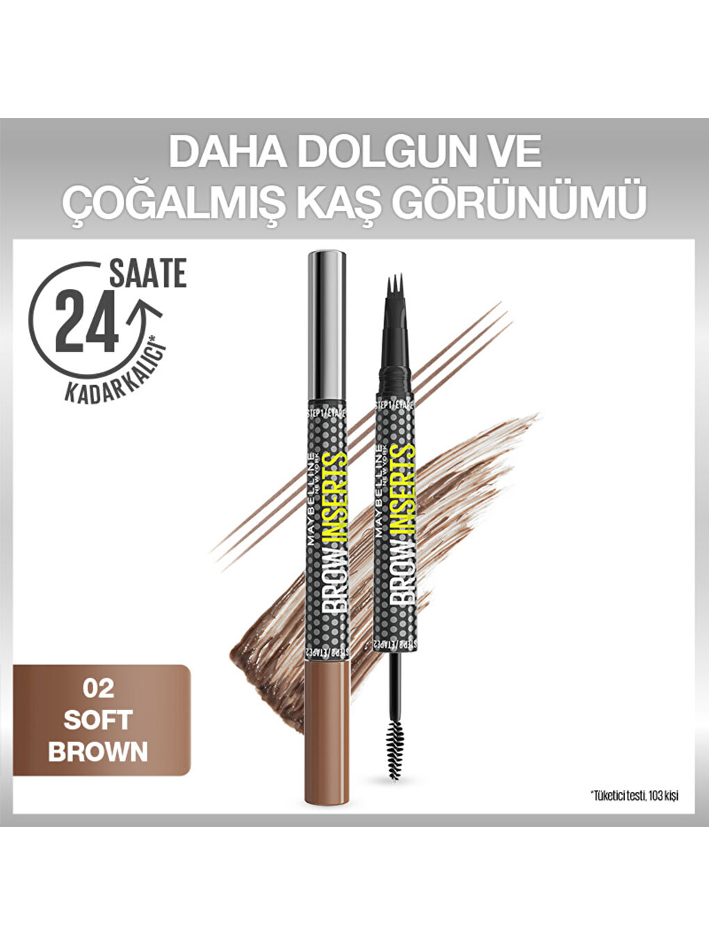 Brow Insert Çift Uçlu Kaş Kalemi – 02 Soft Brown