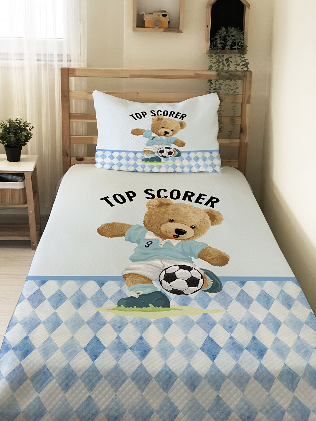 Karışık Teddy Bear Desenli Çocuk Pike Takımı - 160x220 Cm Pike 50x70 Cm Yastık Kılıfı