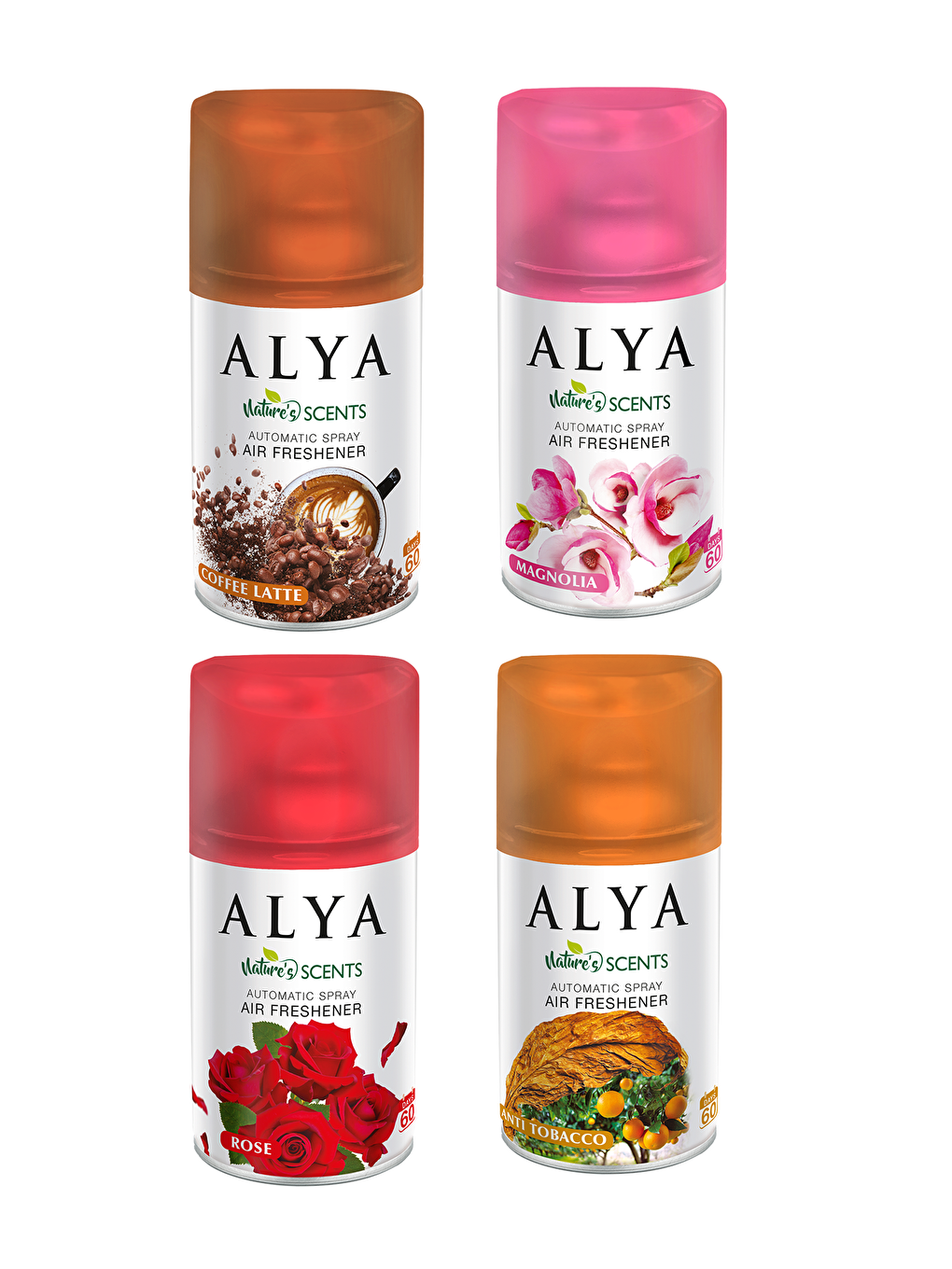 Alya Karışık Nature's Scents Coffee Latte - Anti Tobacco - Rose - Magnolia Oda Kokusu Yedek Makine Spreyi 4x