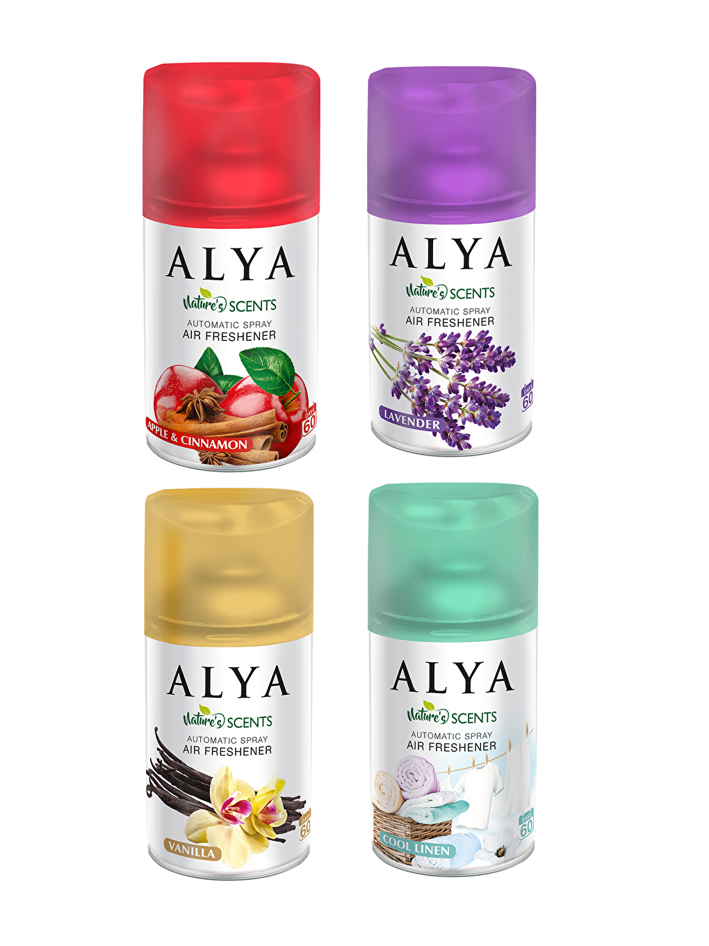 Alya Karışık Nature's Scents Cool Linen-Vanilla-Apple &Cinnamon-Lavender Oda Kokusu Yedek Makine Spreyi  4x250 m