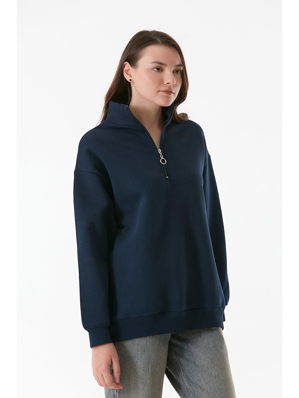 Fullamoda Lacivert Basic Yarım Fermuarlı Dik Yaka Sweatshirt - 2