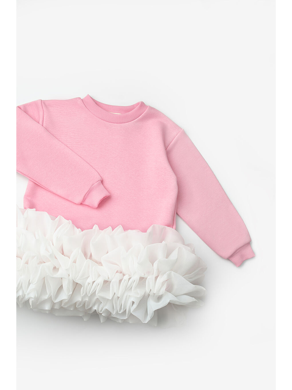 Pembe  Etek Ucu Fırfırlı Kız Çocuk Elbise - Alix-6