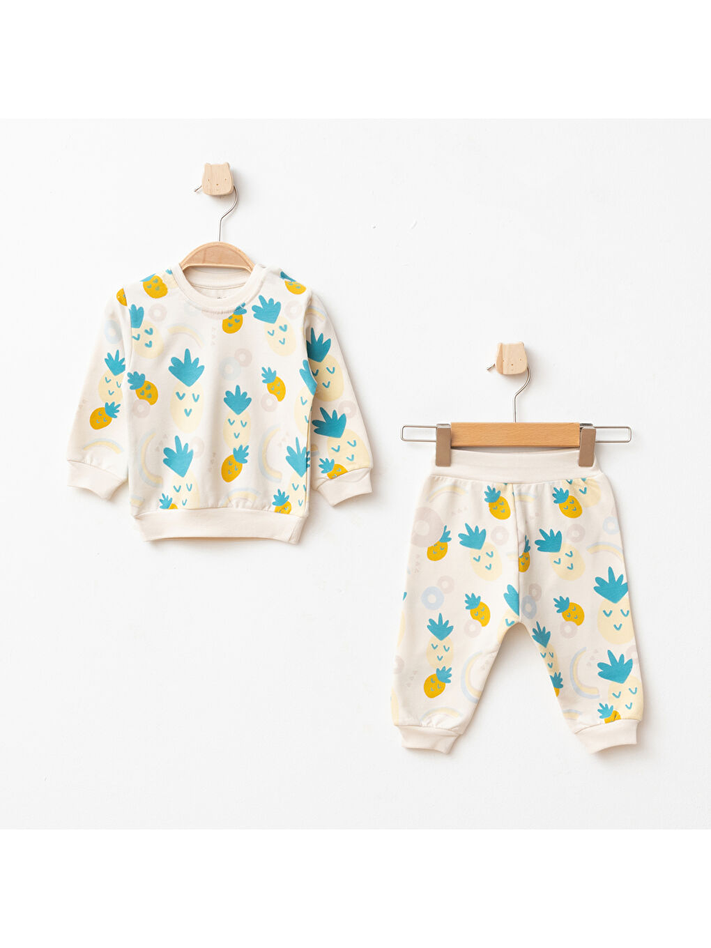 Sarı Kız Bebek Ananas Desenli Sweatshirt Pantolon 2 'li Alt Üst Bebek Takımı 3 Ay-36 Ay