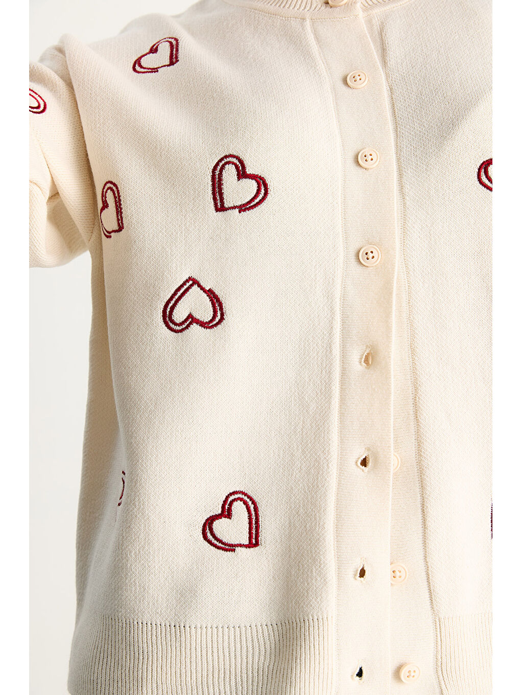 Ekru Kadın Kalp Nakışlı Bisiklet Yaka Triko Hırka TH-5