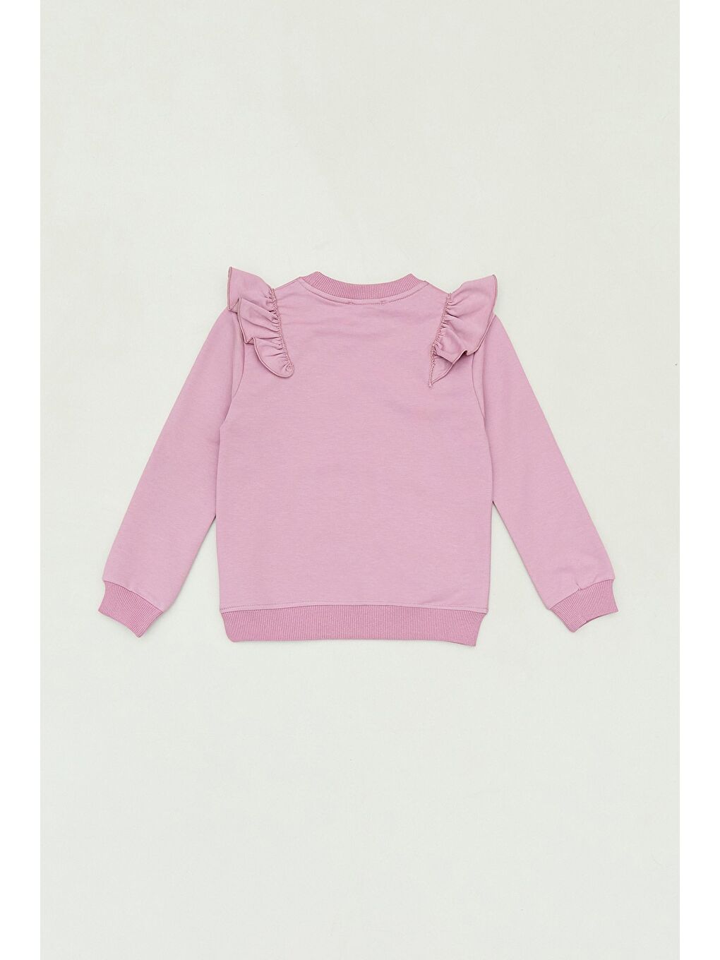 Pembe Ayıcık Baskılı Kolu Fırfırlı Bisiklet Yaka Kız Çocuk Sweatshirt-1