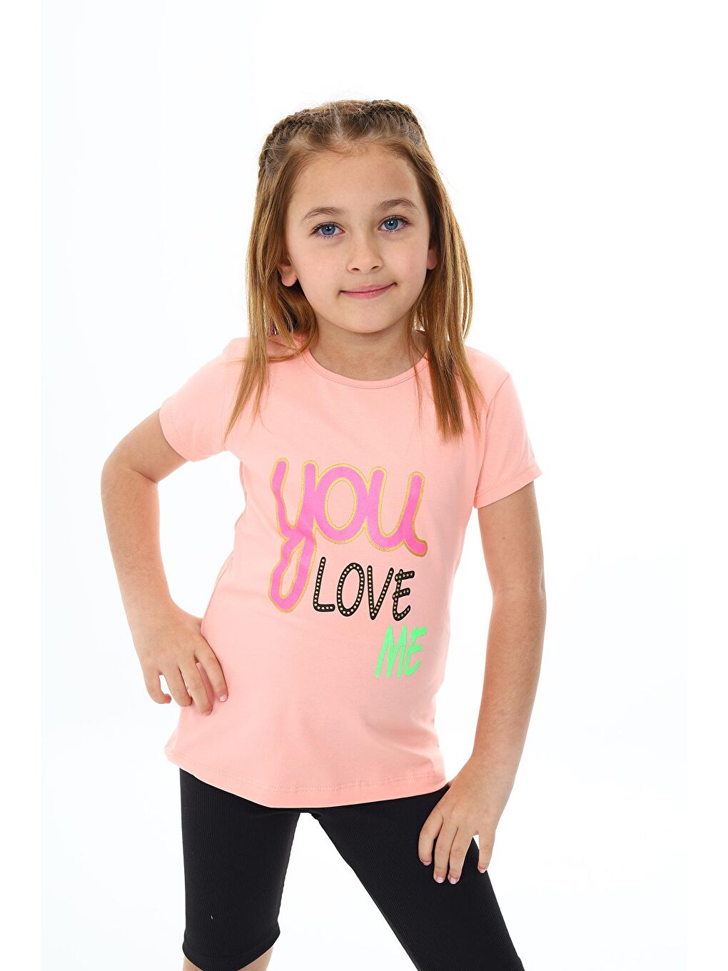 Pembe Kız Çocuk Yazı Baskılı T-Shirt 3-13 Yaş Zu108-1