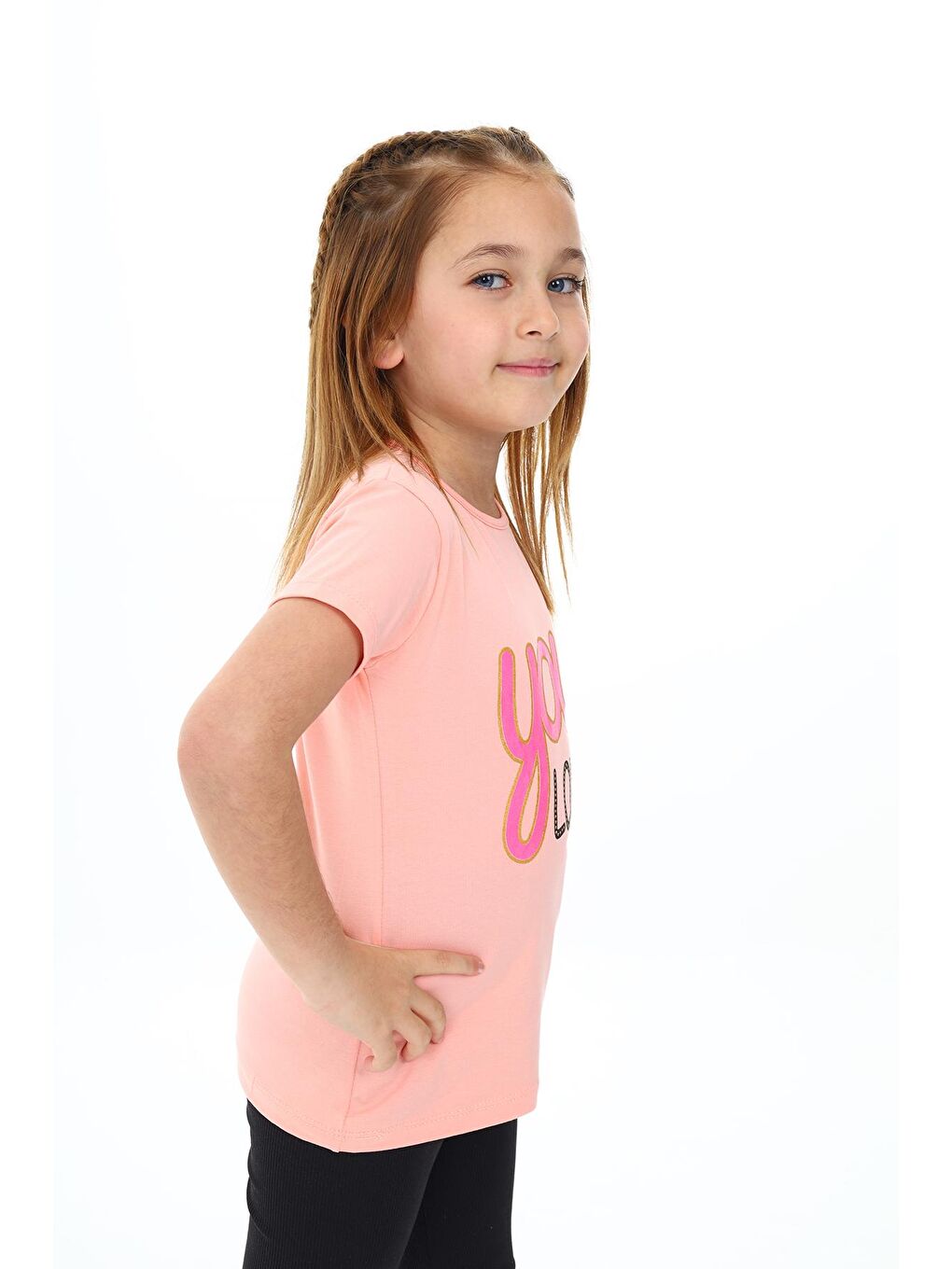 Pembe Kız Çocuk Yazı Baskılı T-Shirt 3-13 Yaş Zu108-1-2