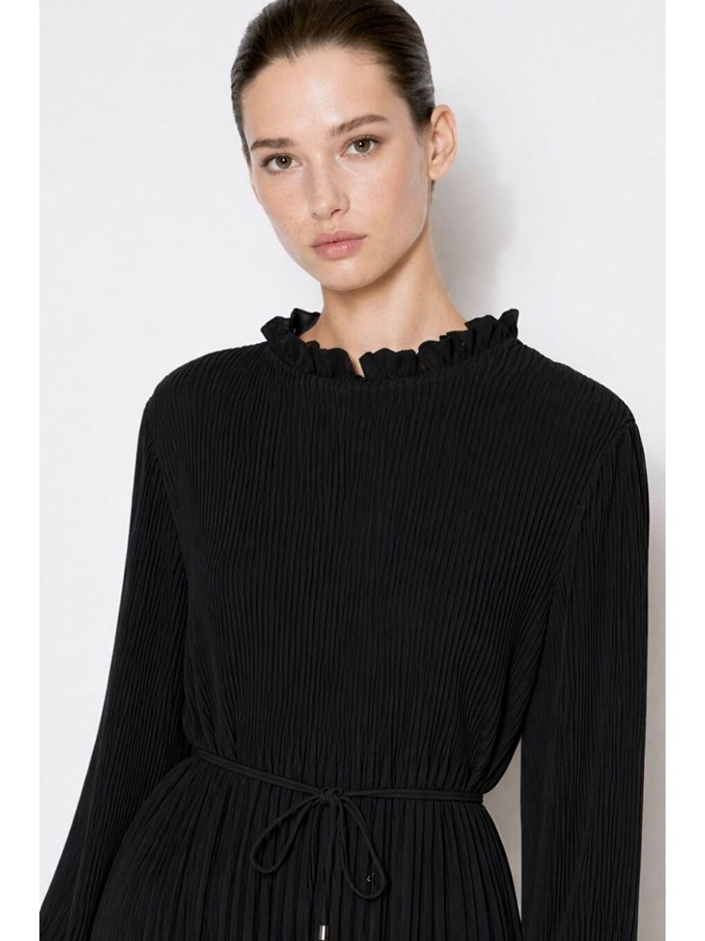 Full Piliseli Maksi Siyah Elbise-2