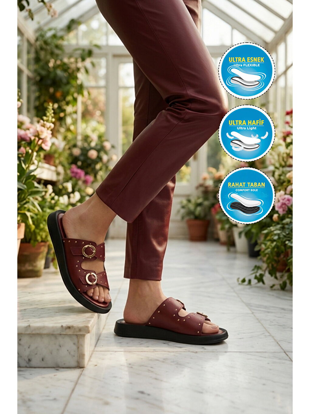 Bordo Kadın Yumuşak Tabanlı Hafif Terlik 513088 Z-2