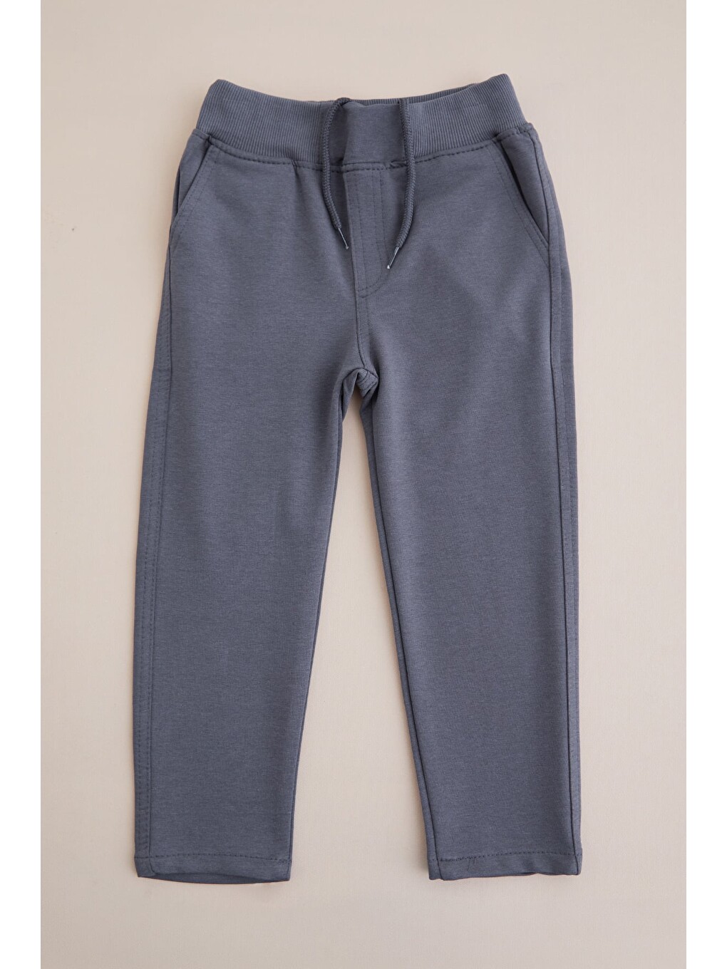 Gri Beli Bağcıklı Penye Kumaş Unisex Çocuk Pantolon-2