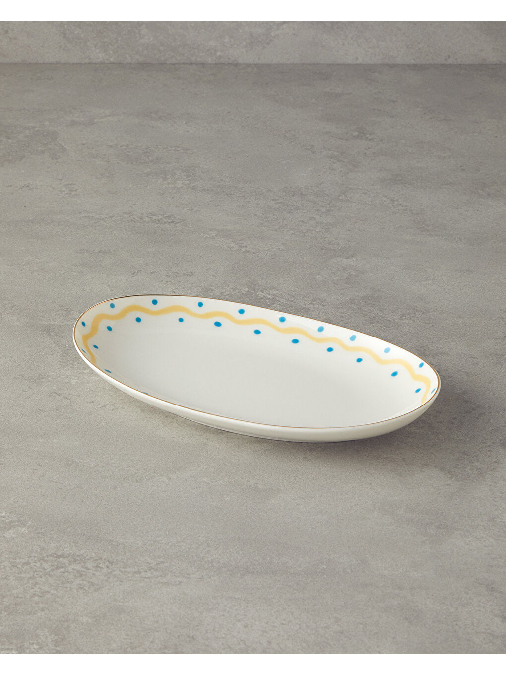 Yellow Carny Bone Porselen Kayık Tabak 25 cm Mavi-Sarı