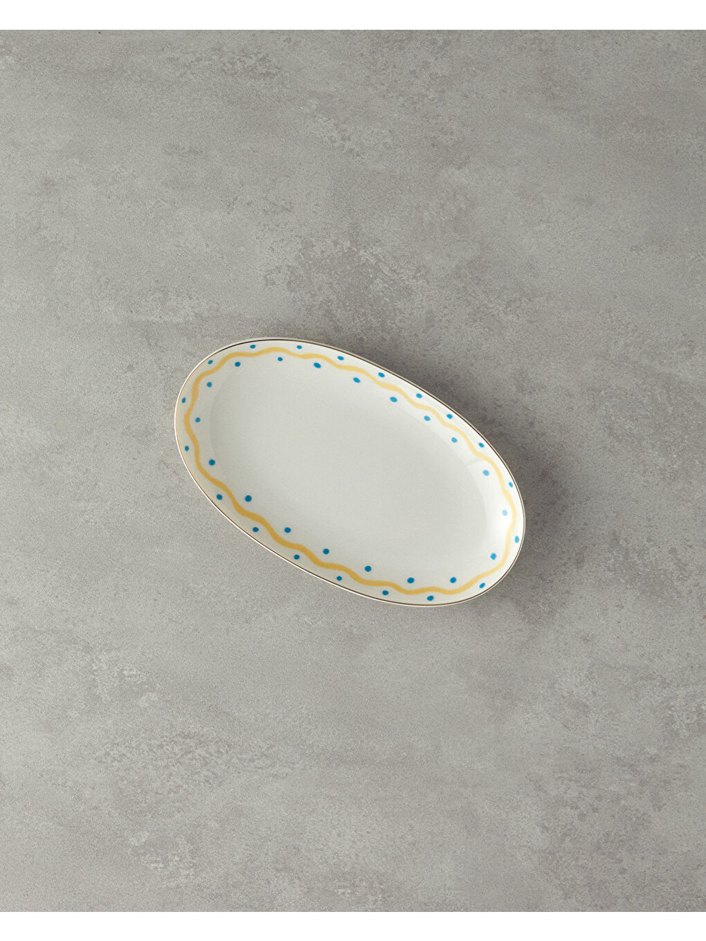 Yellow Carny Bone Porselen Kayık Tabak 25 cm Mavi-Sarı-1
