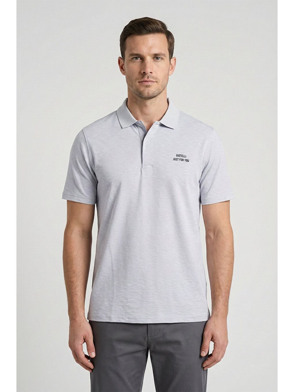 Giotelli Gri Slim Fit %100 Pamuk Polo Yaka Erkek Tişört