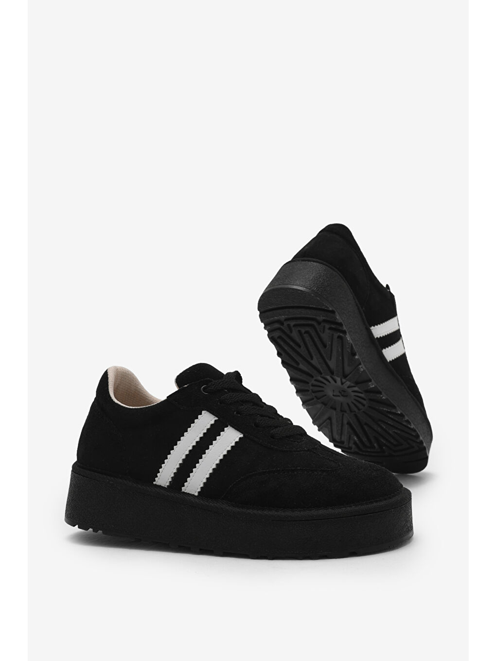 Kadın Siyah Kadın Süet Rahat Kalıp Sneaker-1