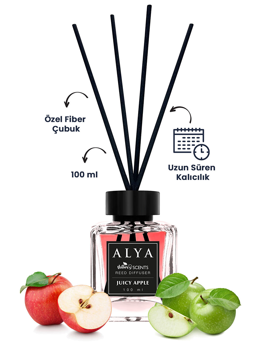 Alya Karışık Nature's Scents Bambu Çubuklu Oda Kokusu Juicy Apple - Vanilla - Lavender 100 ml x 3 Adet - 1