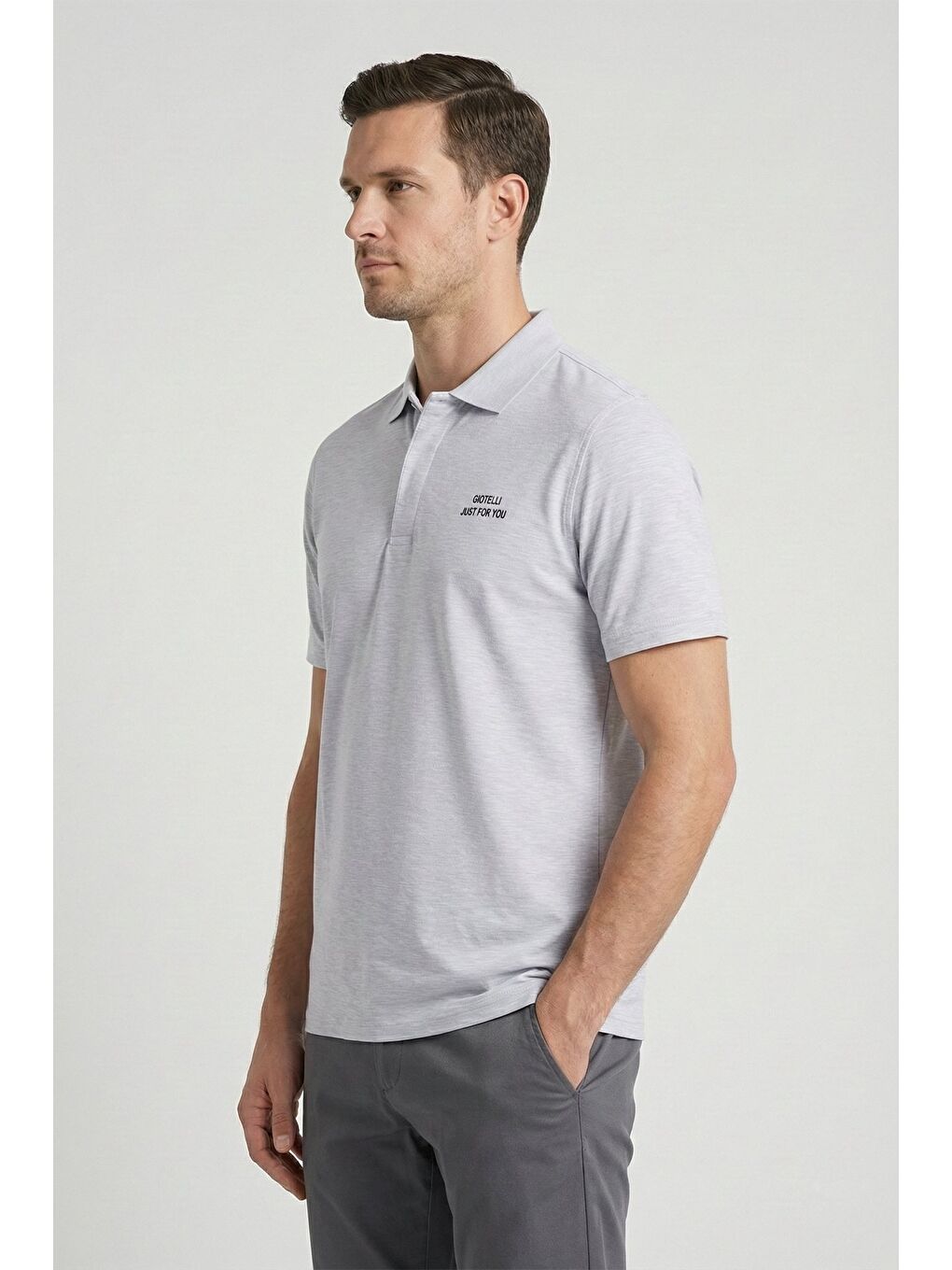Giotelli Gri Slim Fit %100 Pamuk Polo Yaka Erkek Tişört-2