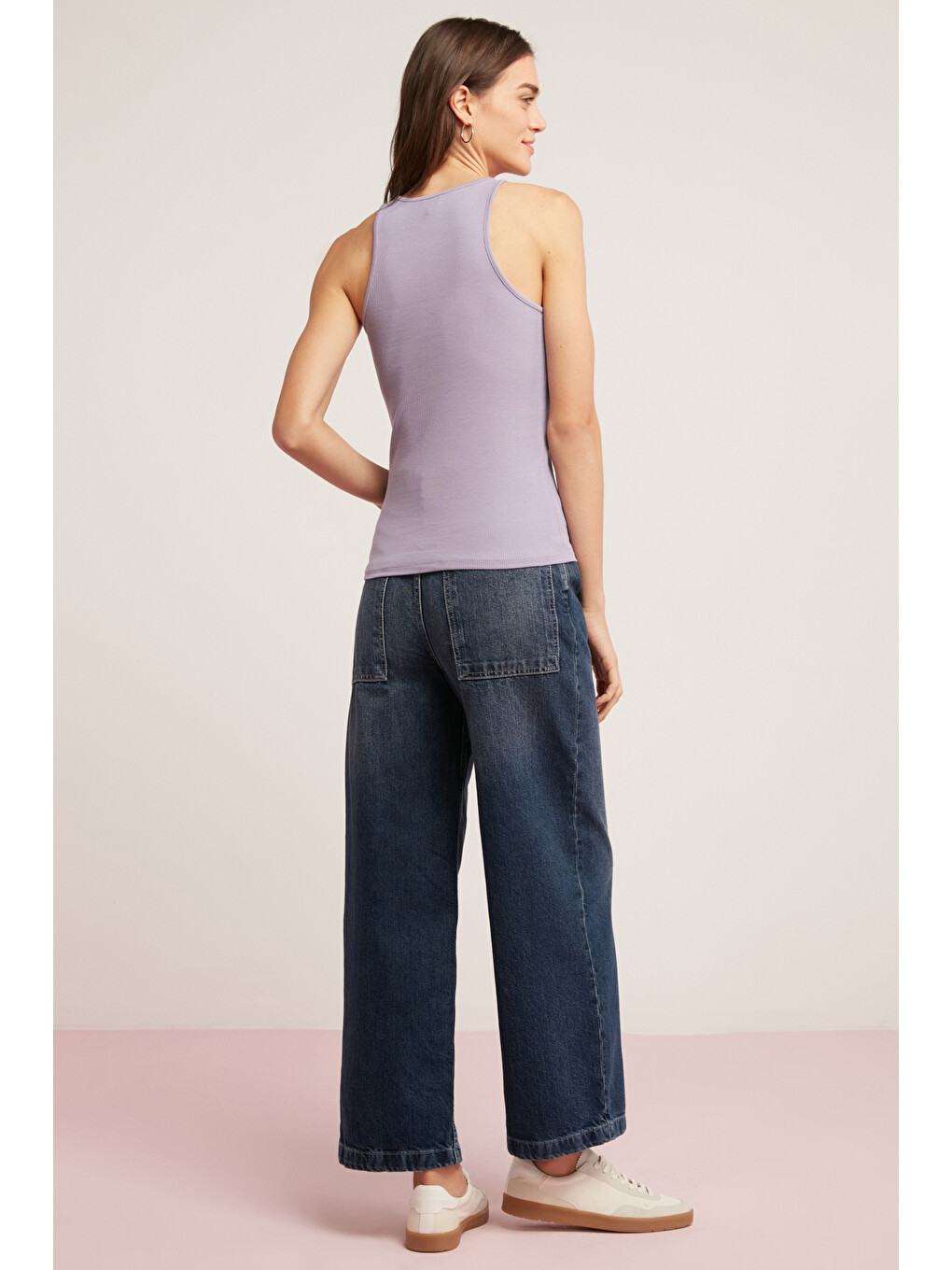 Mıra Kadın Fitilli Görünümlü Pamuklu Regular Fit Halter Yaka Sıfır Kollu Lila Atlet-5
