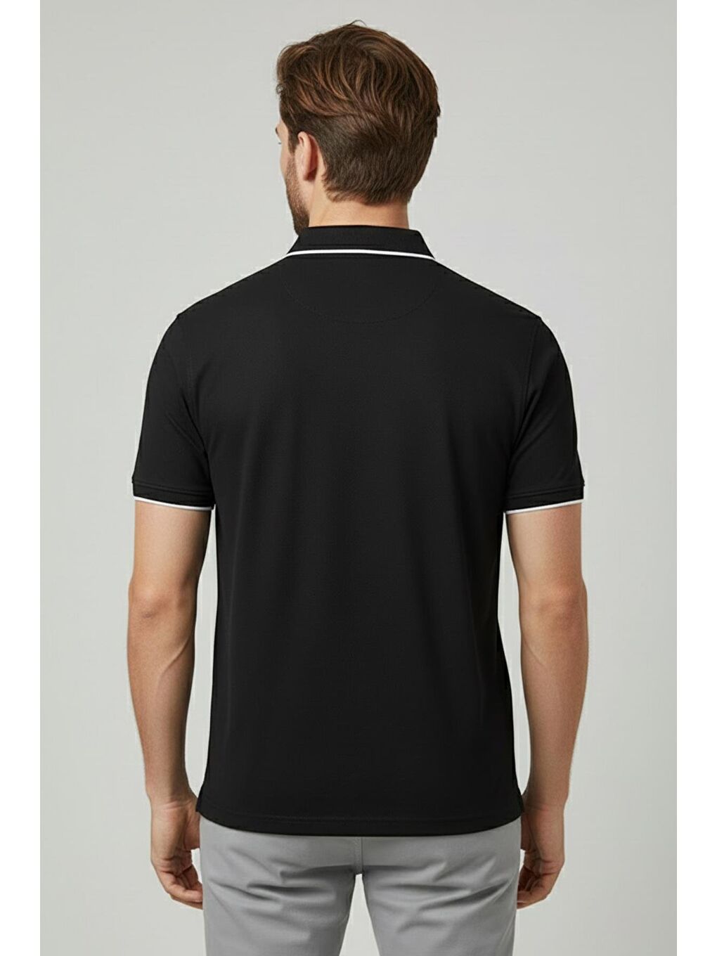 Erkek Siyah Fermuarlı Polo Yaka Pike T-Shirt-2