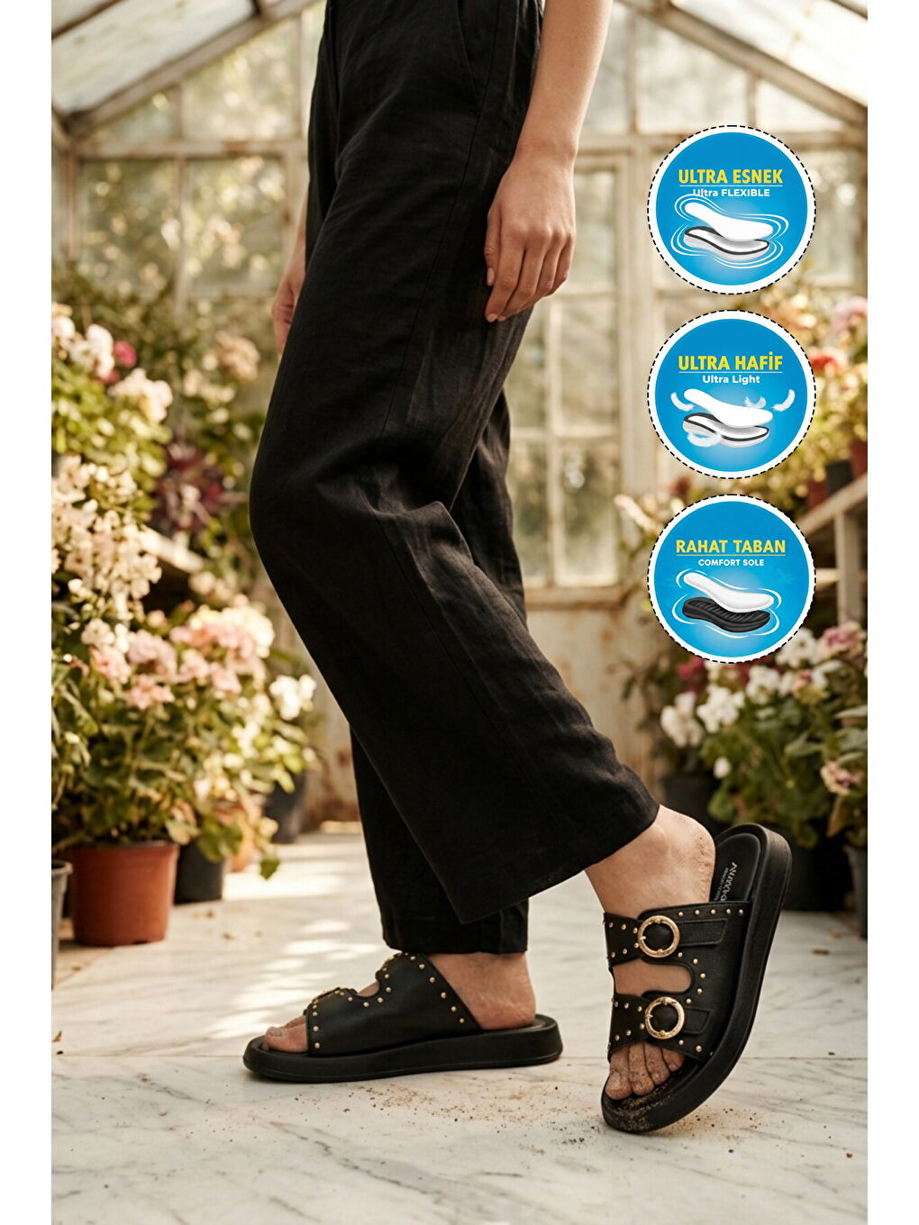 Siyah Kadın Yumuşak Tabanlı Hafif Terlik 513088 Z-2