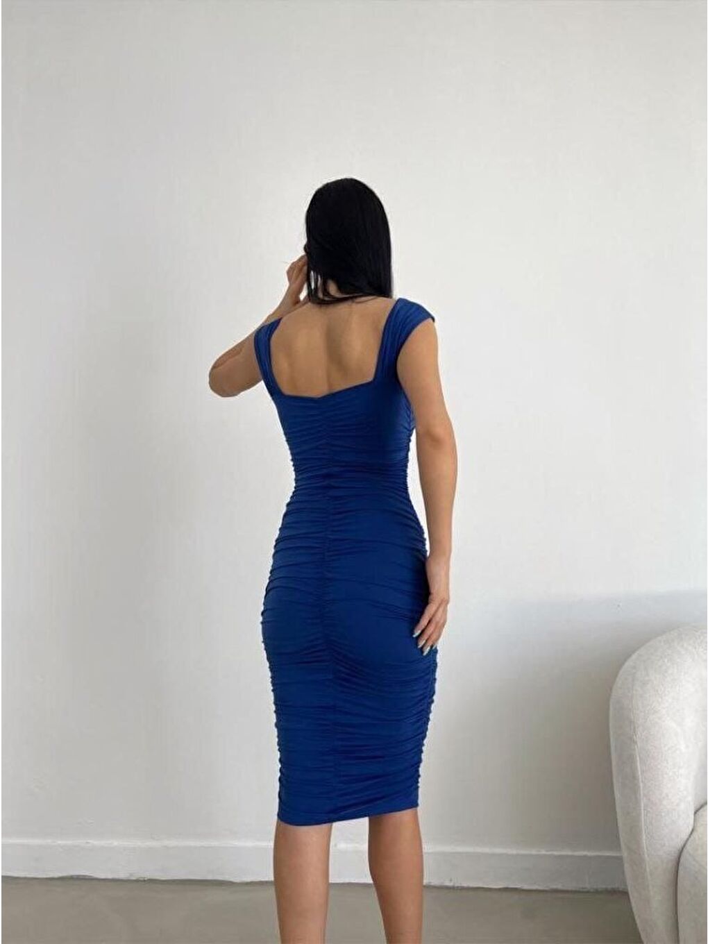 Mavi Kadın Sendy Kumaş Kalın Askılı Midi Boy Elbise-3