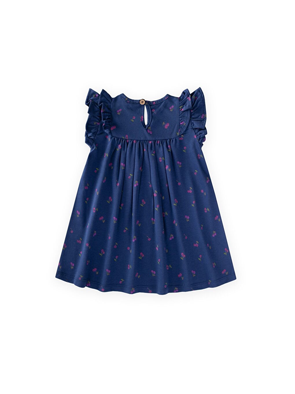 Desenli Fırfırlı Elbise 1-8 Yaş Lacivert-1