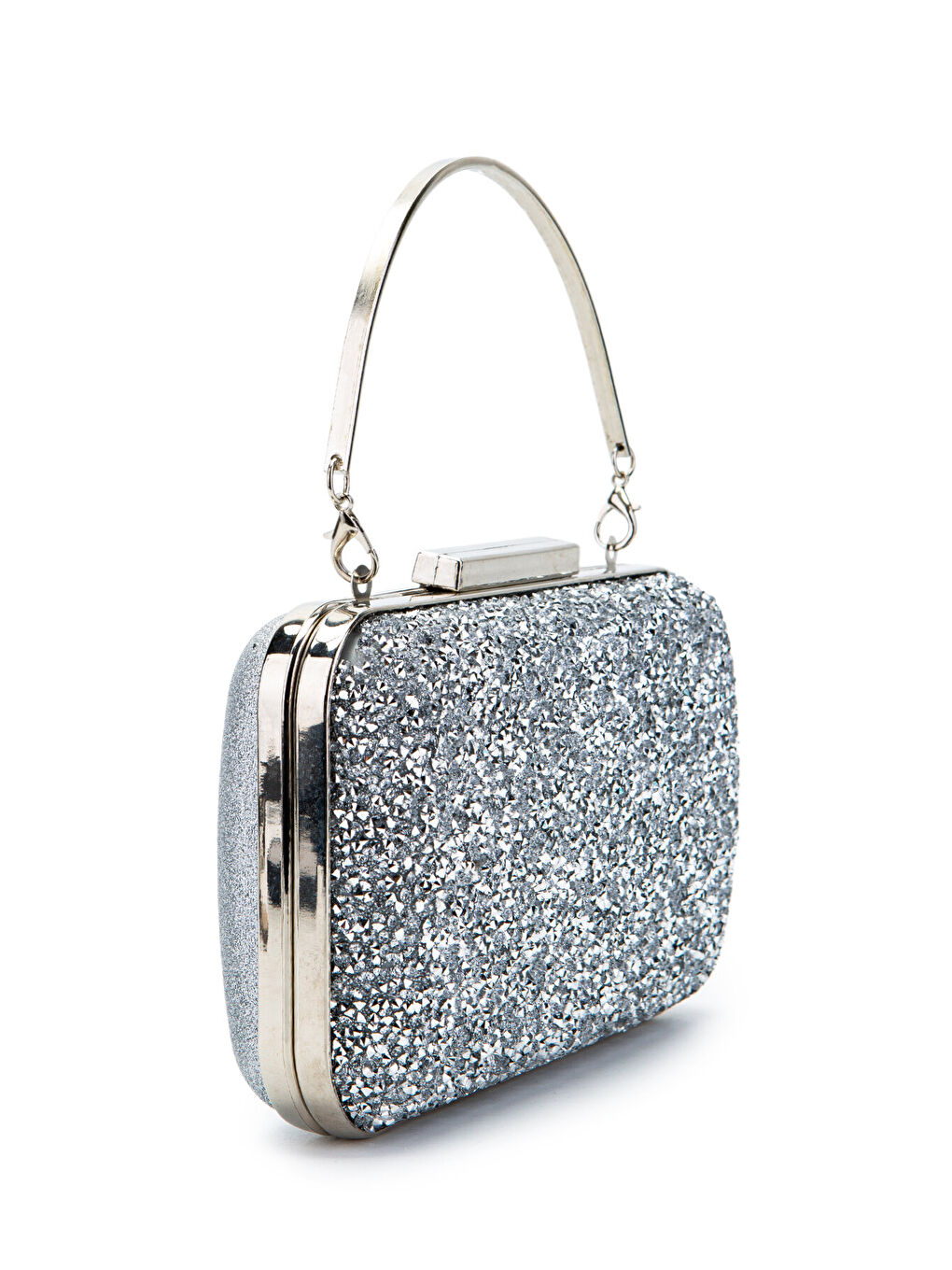 Gri Taşlı Premium Debbie Abiye El Çantası Gümüş-1