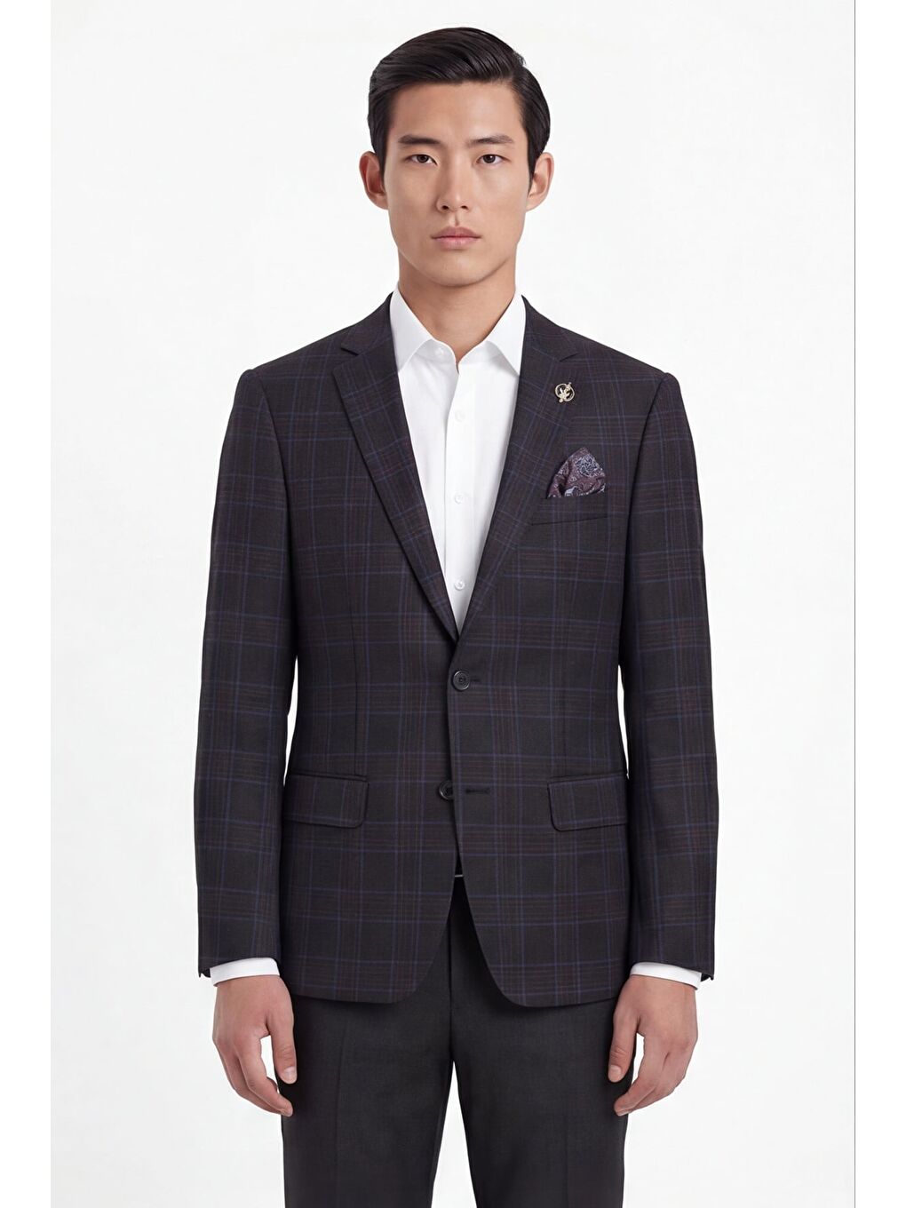 Erkek Siyah Dar Kesim Slim Fit %100 Yün Ekose Dokuma Normal Bel 6 Drop Takım Elbise