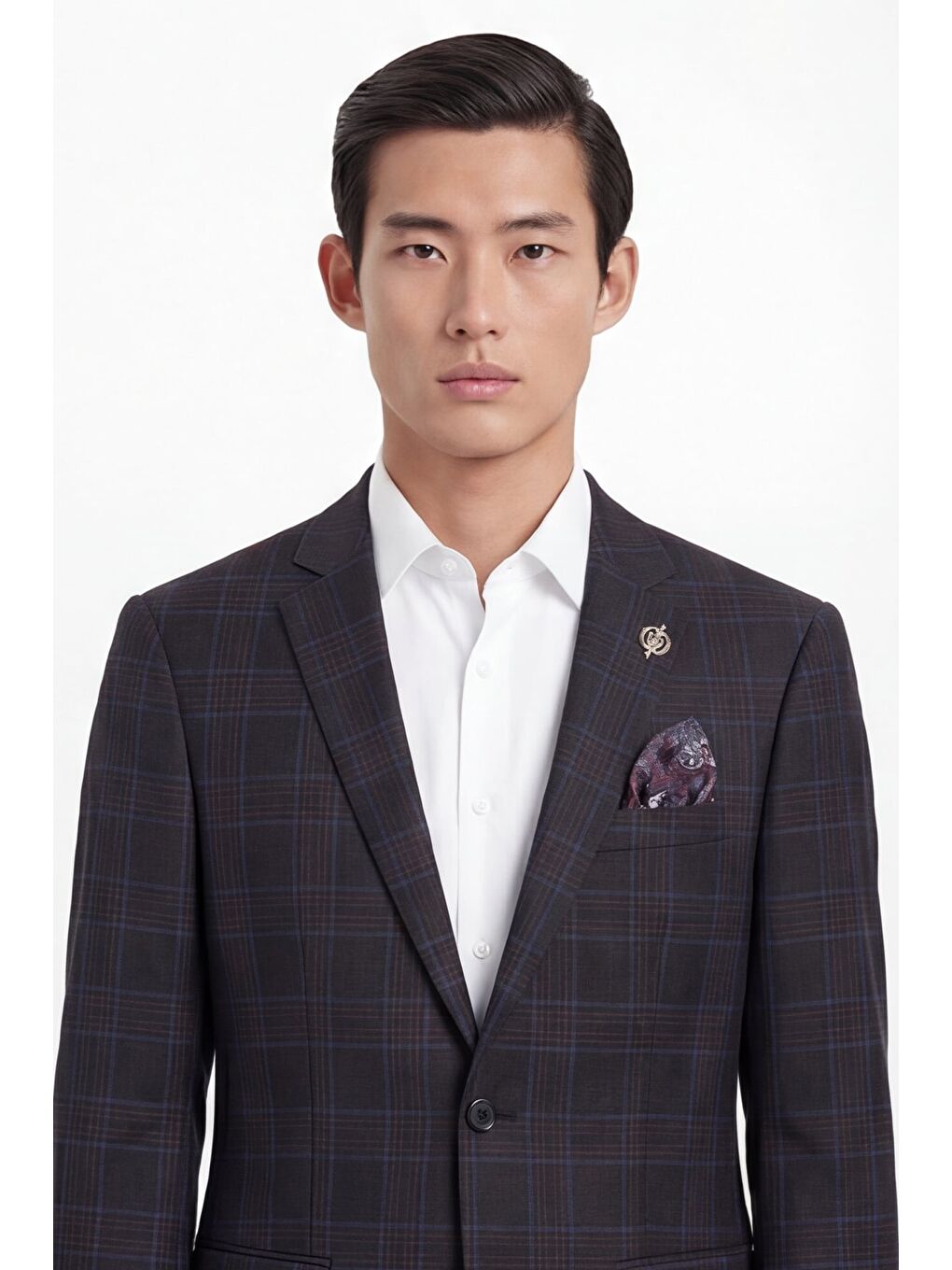 Erkek Siyah Dar Kesim Slim Fit %100 Yün Ekose Dokuma Normal Bel 6 Drop Takım Elbise-1