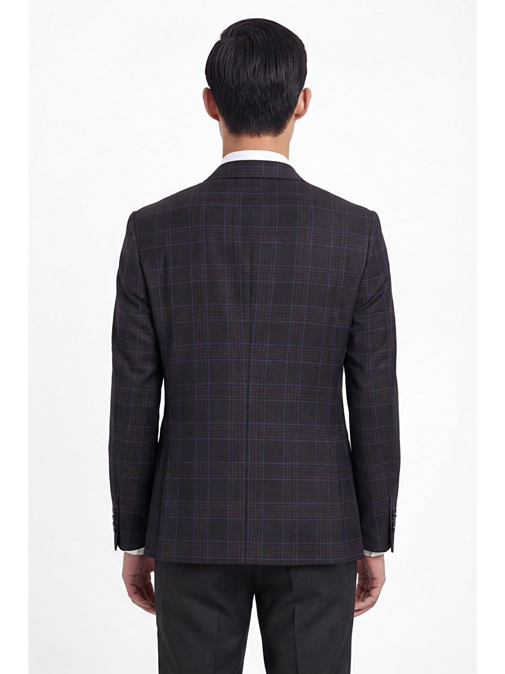 Erkek Siyah Dar Kesim Slim Fit %100 Yün Ekose Dokuma Normal Bel 6 Drop Takım Elbise-3