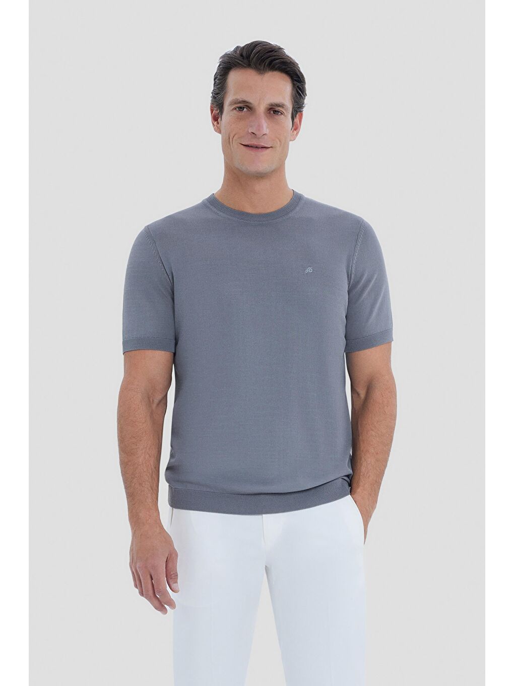 Gri Slim Fit Triko Bisiklet Yaka Tişört