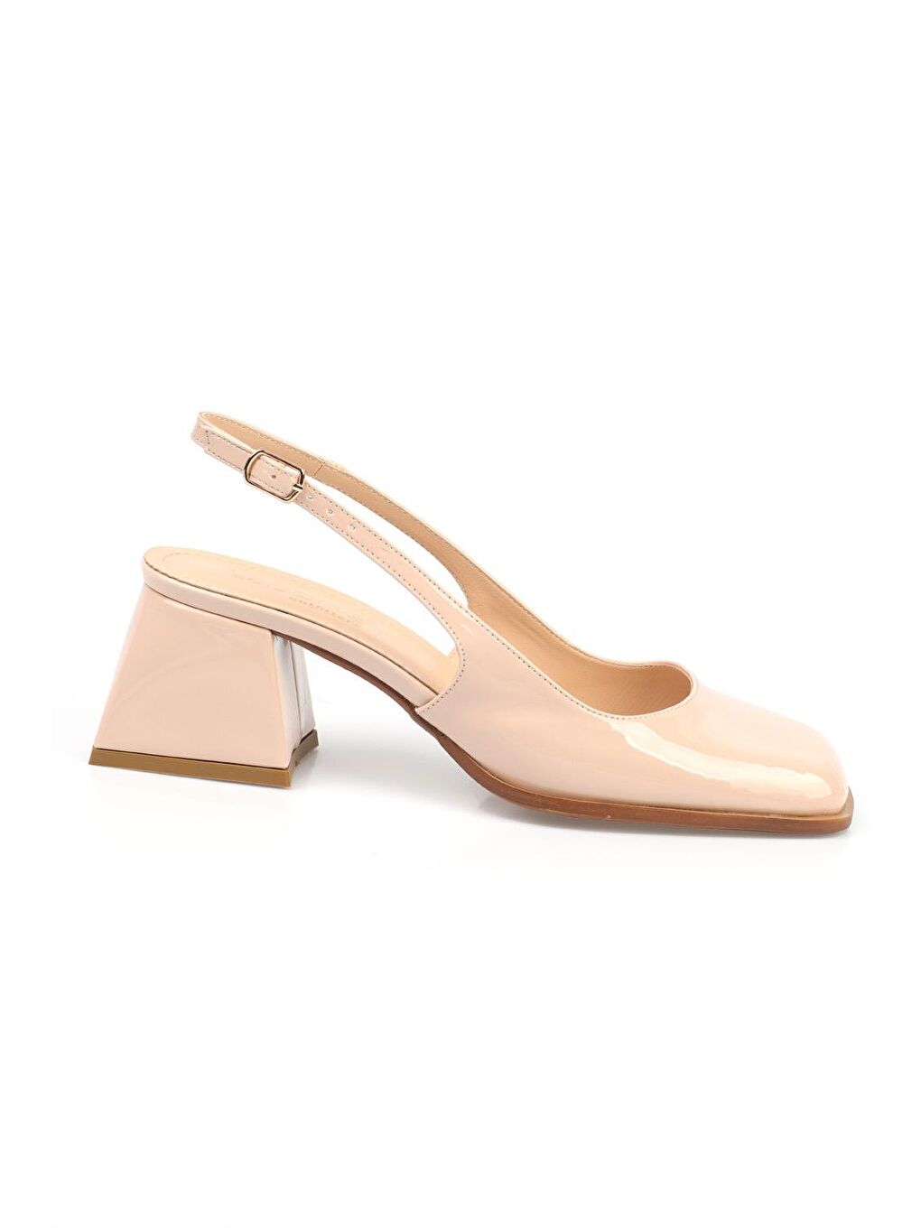 Ekru Küt Burunlu Kalın Topuklu Arkası Açık Kadın Ayakkabı-1