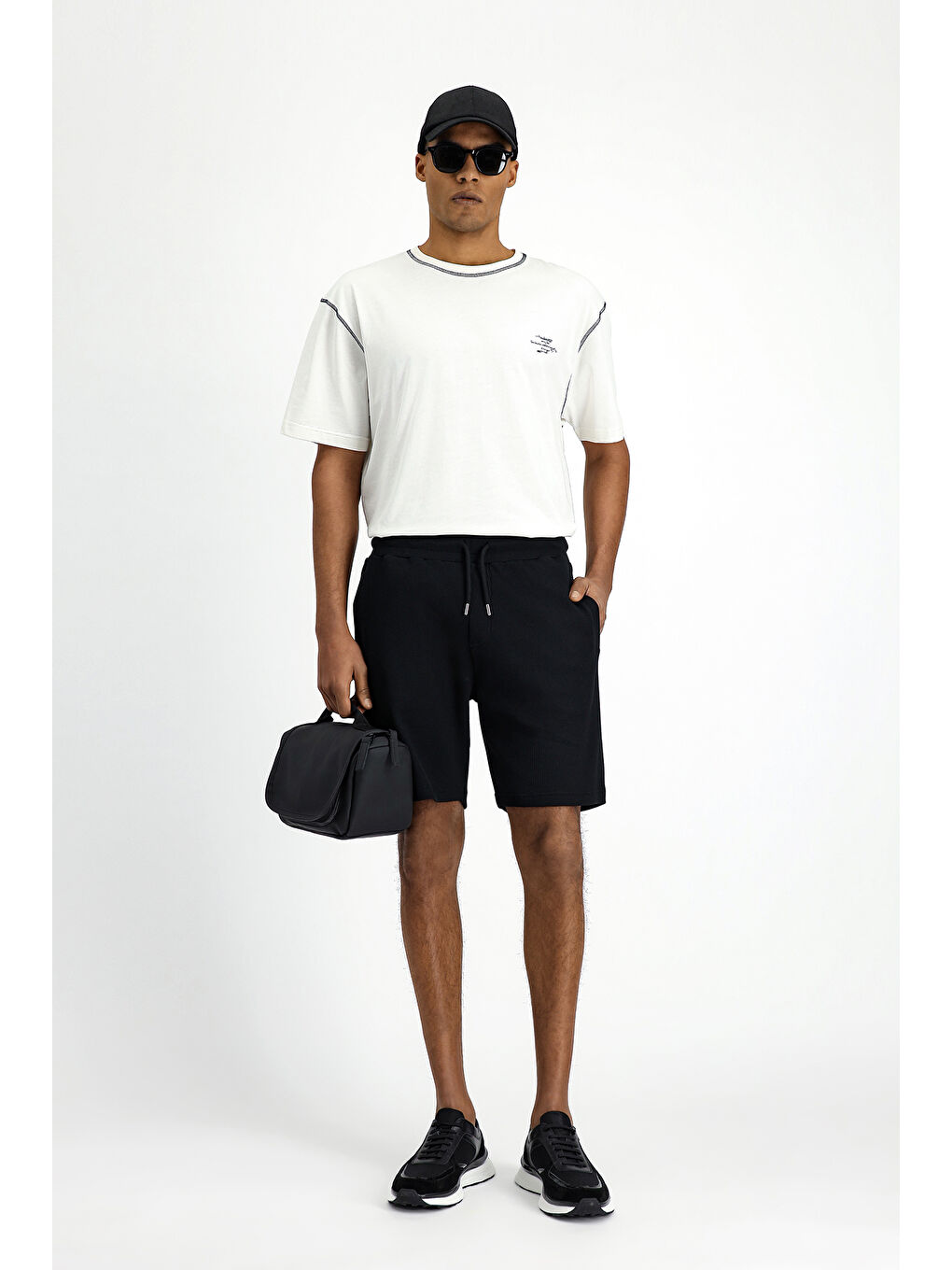 Siyah Pamuklu Spor Sweat Şort-1