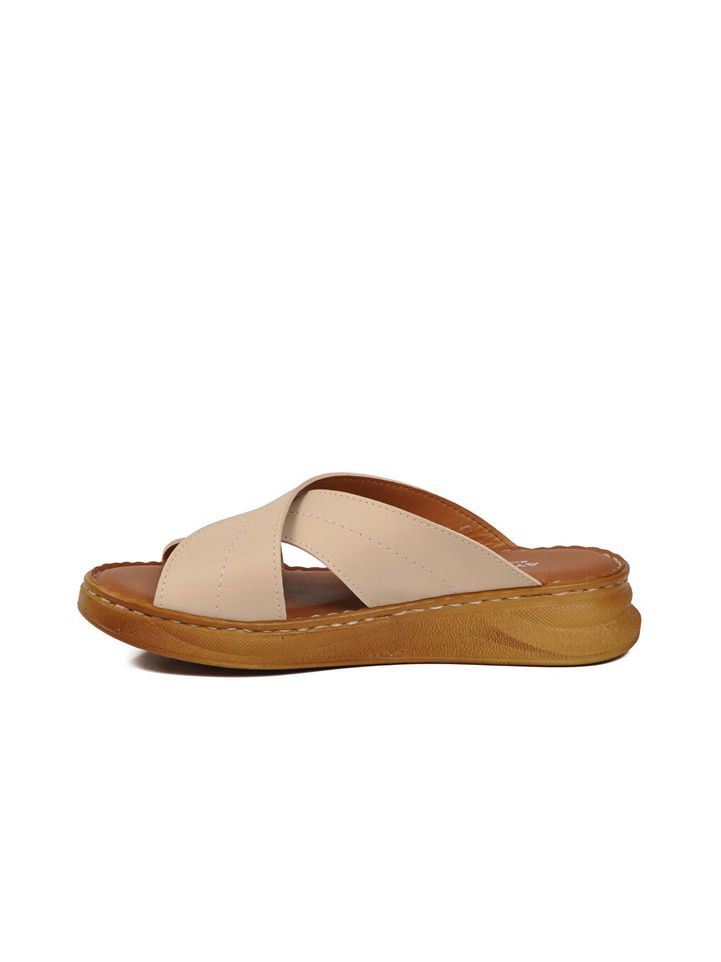 Bej Yumuşak Tabanlı Çapraz Bantlı Kadın Terlik 492148 Z-3