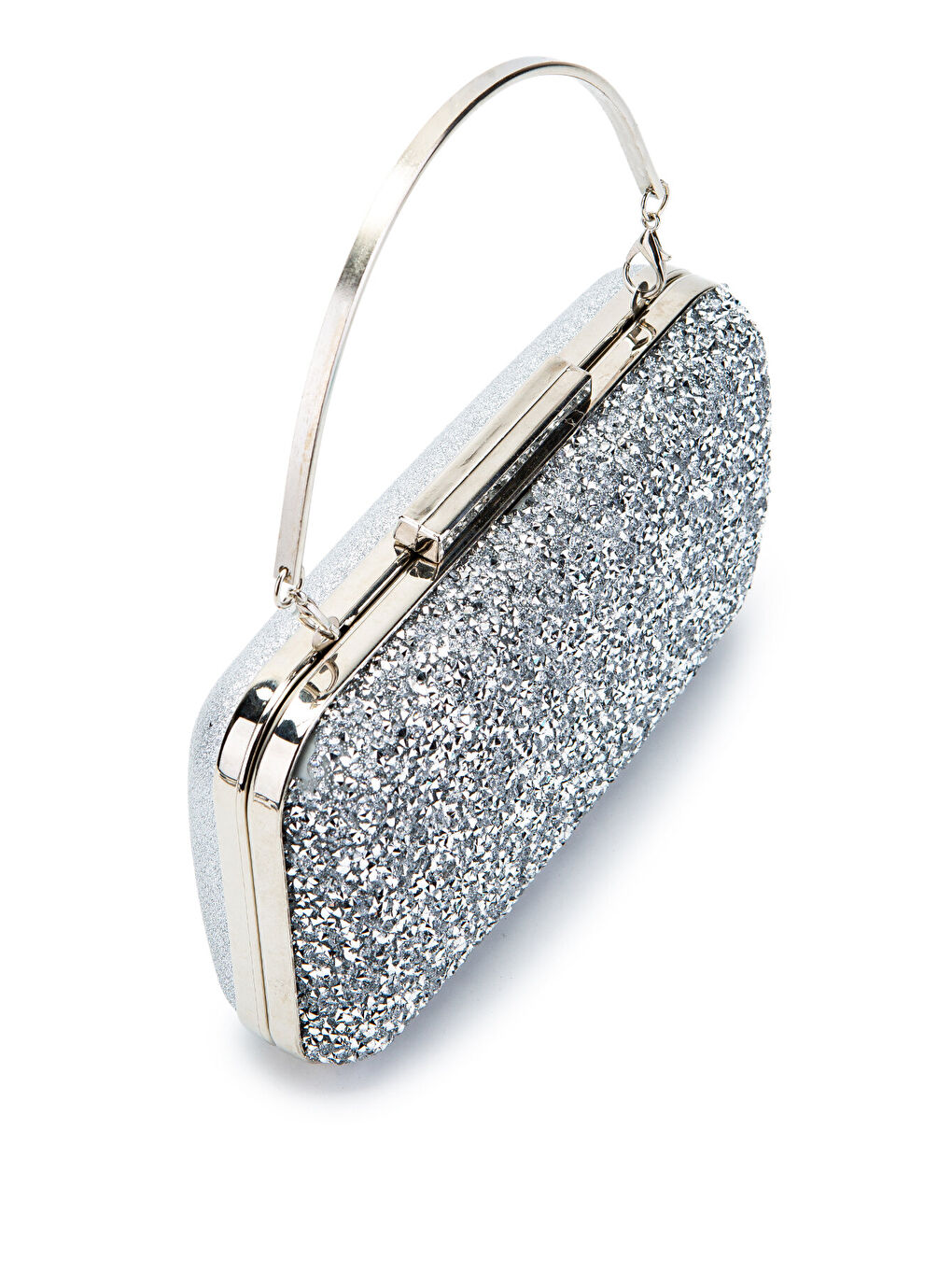 Gri Taşlı Premium Debbie Abiye El Çantası Gümüş-3