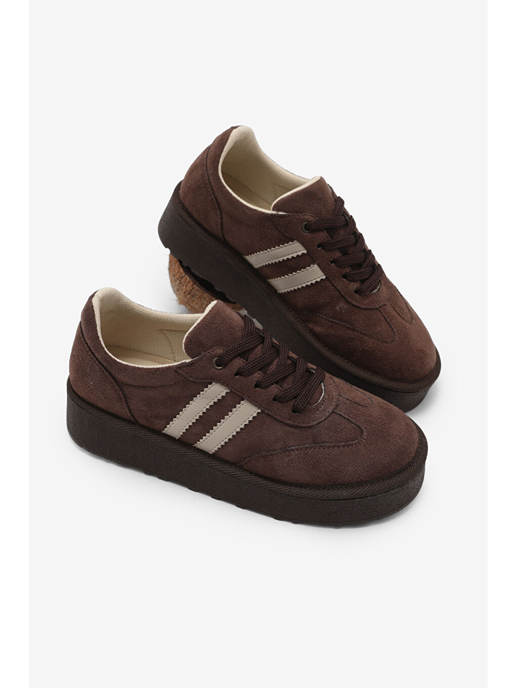 Kahverengi Kadın Acı Kahve Kadın Süet Rahat Kalıp Sneaker-1