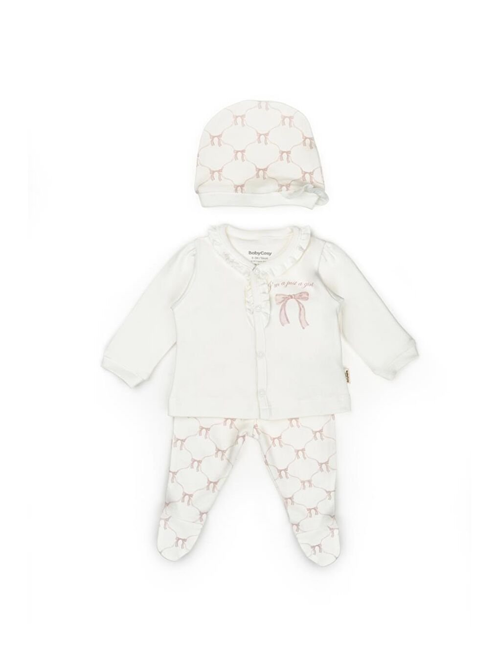 Ekru Bebek 3’lü Takım (Pantolon, Uzun Kol T-shirt, Şapka), Bebek ve Yenidoğan Serisi - CSY8143