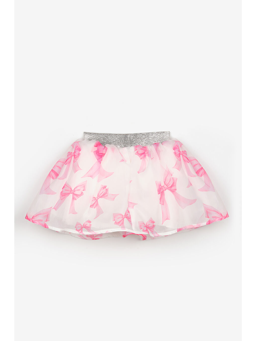 Fuşya Fiyonk Baskılı Organze Kız Çocuk Etek - Harper-1