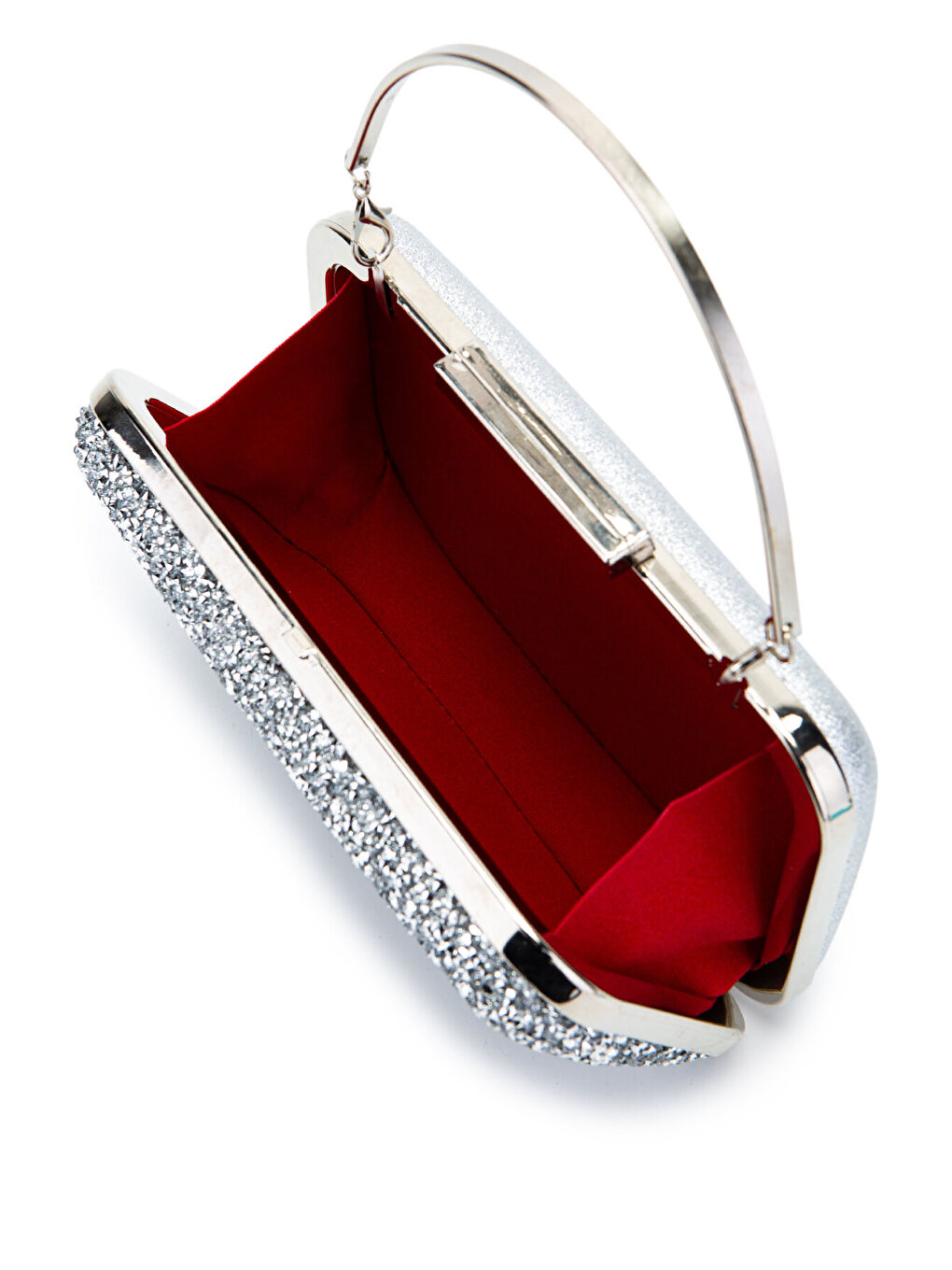 Gri Taşlı Premium Debbie Abiye El Çantası Gümüş-5